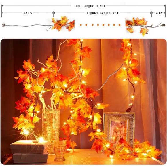 Fall Decorations for Home 9FT Plug in Fall Garland with Lights 50 Orange Bulbs - Picture 7 of 8